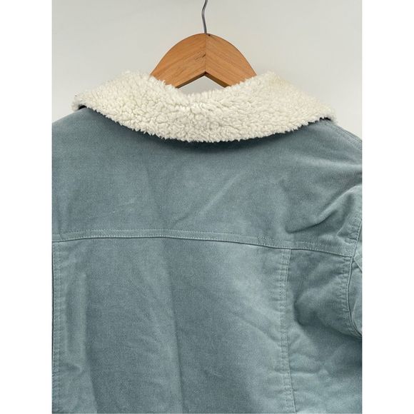Forever 21 Jacket Sherpa Lined Women Large Blue Green Velour Trucker - Picture 11 of 14